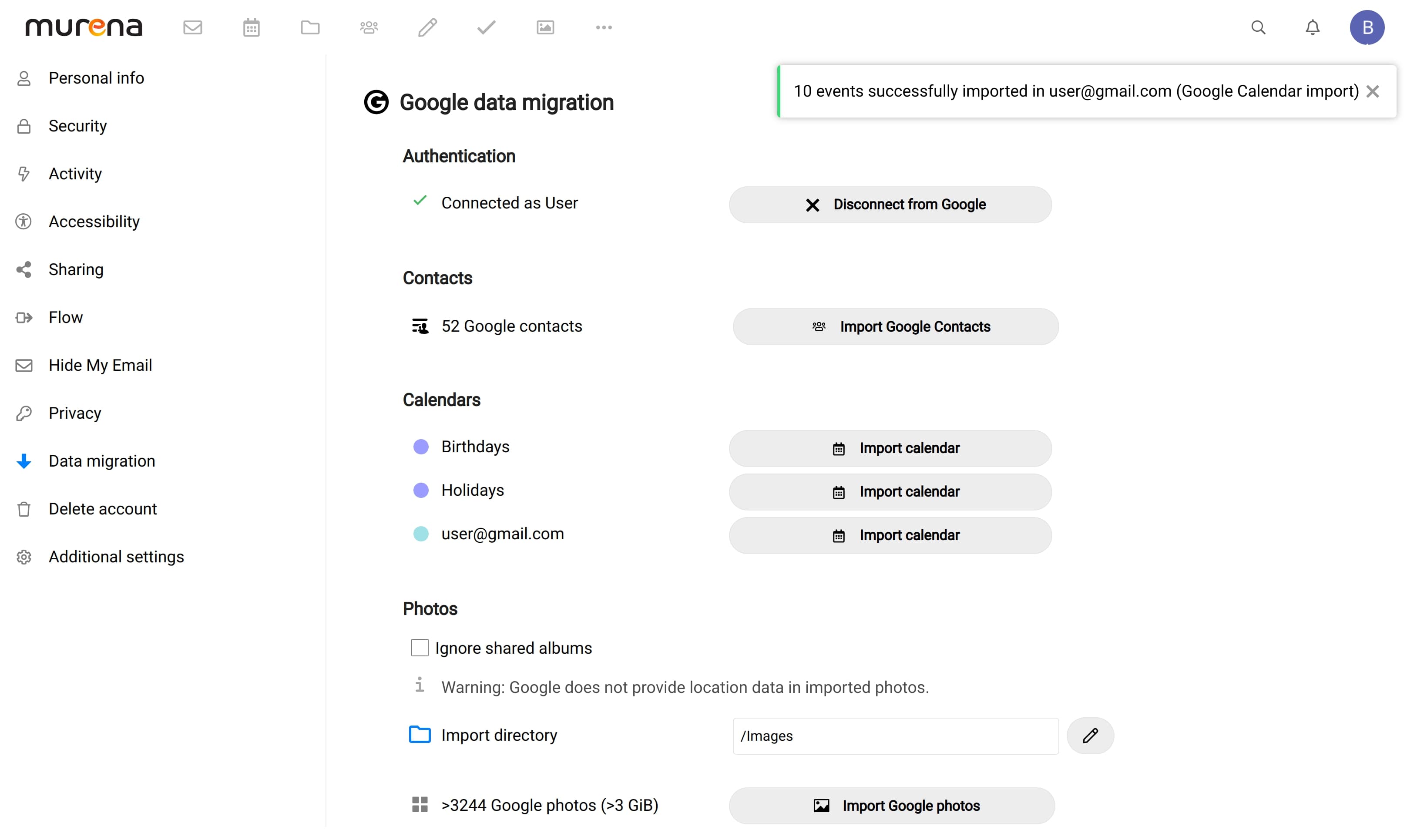 Notification after calendar is imported