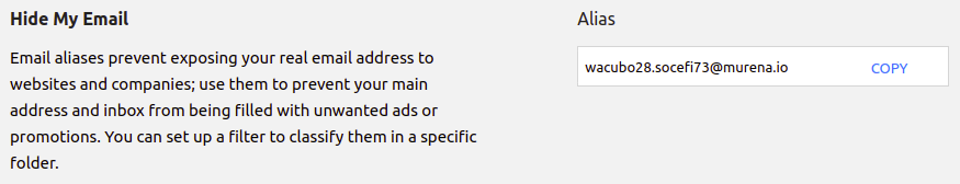 copy hide my email