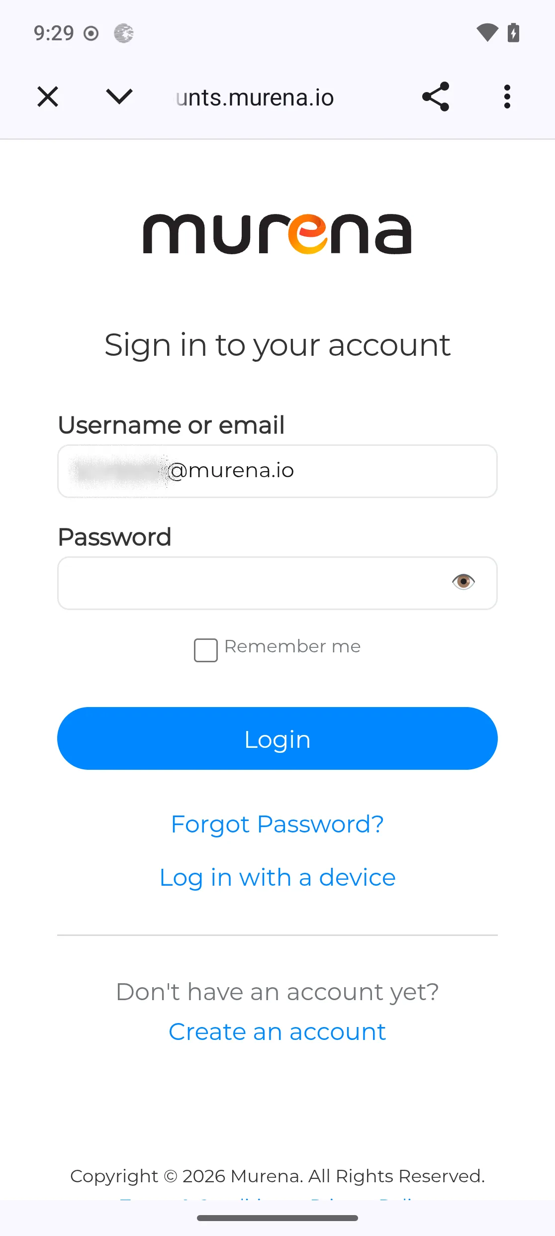 Murena single sign-on page