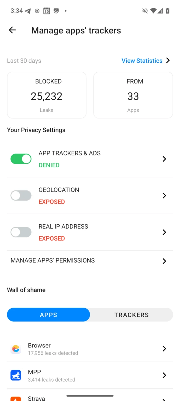 Advanced Privacy dashboard