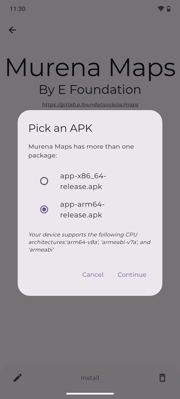 Obtainium pick APK dialog