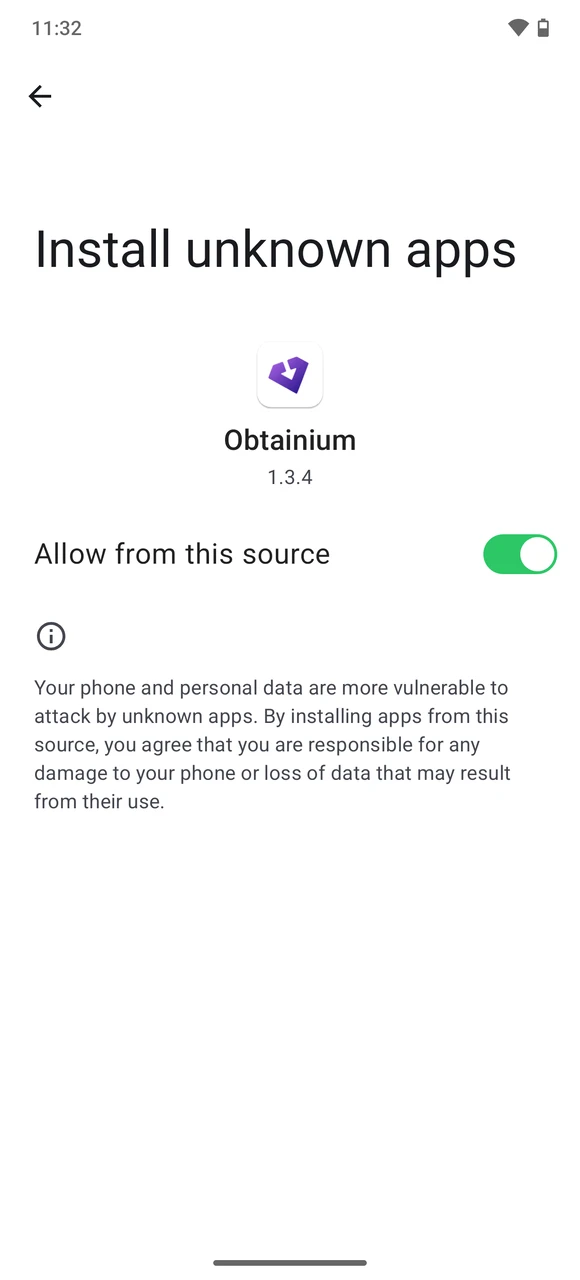 Android install from Obtainium enabled