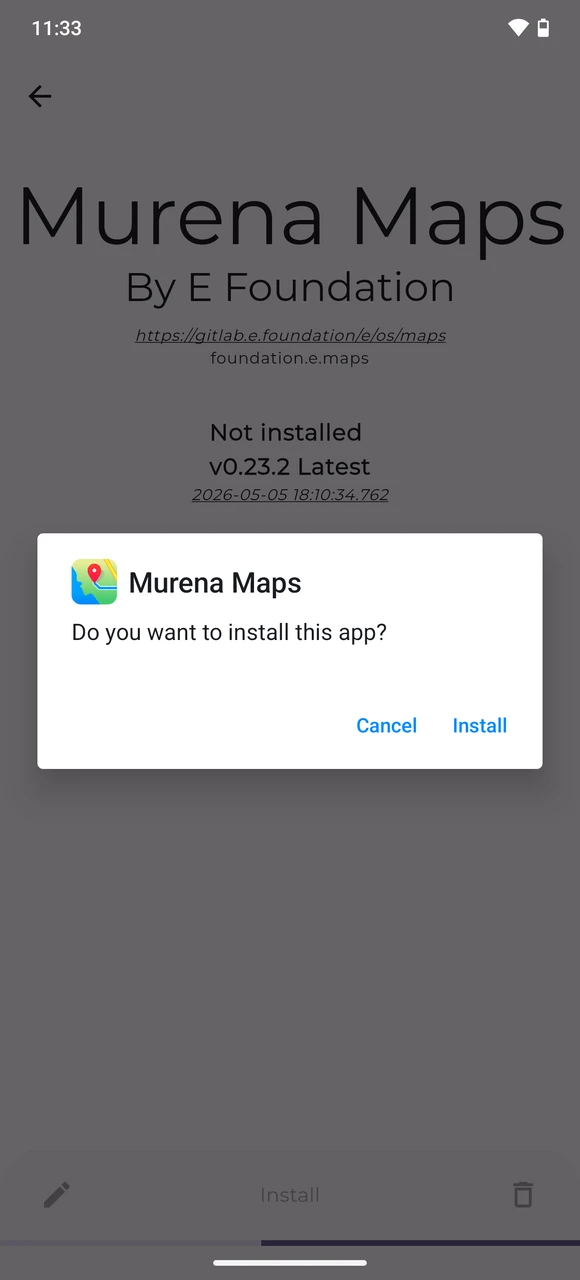 Android package installer confirmation