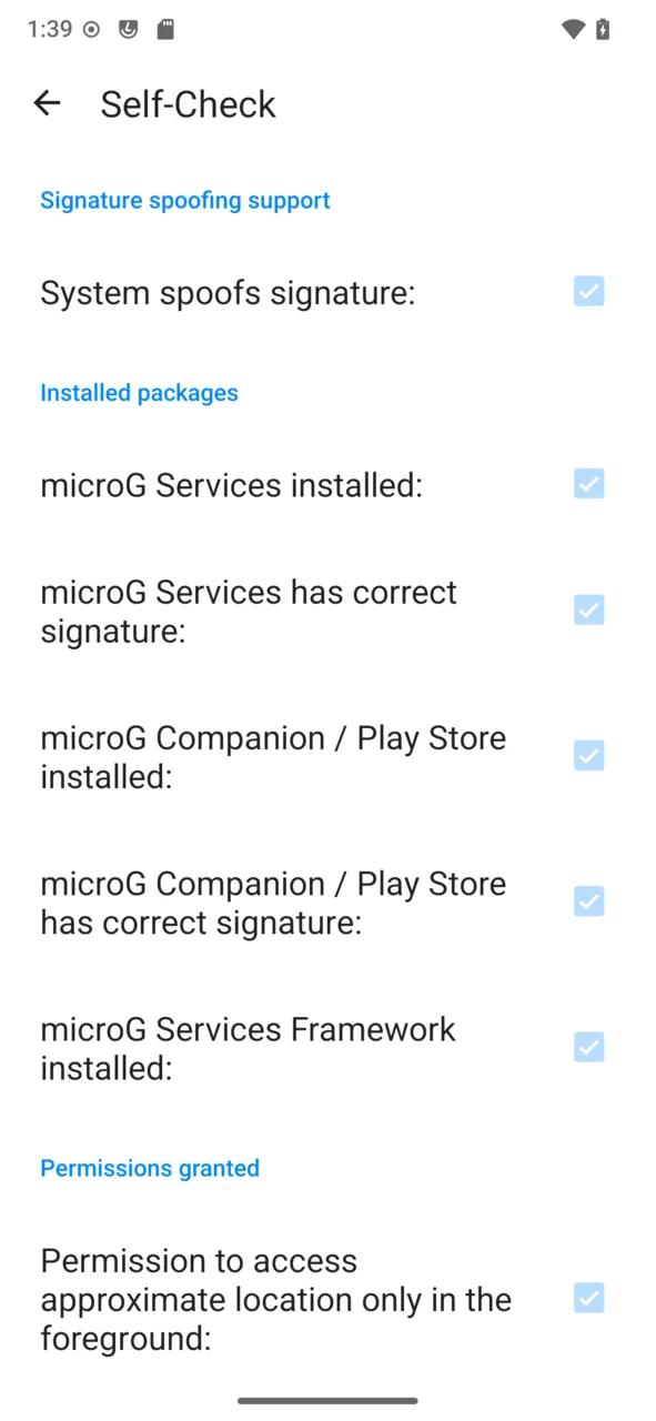 microG Self-Check with every item ticked