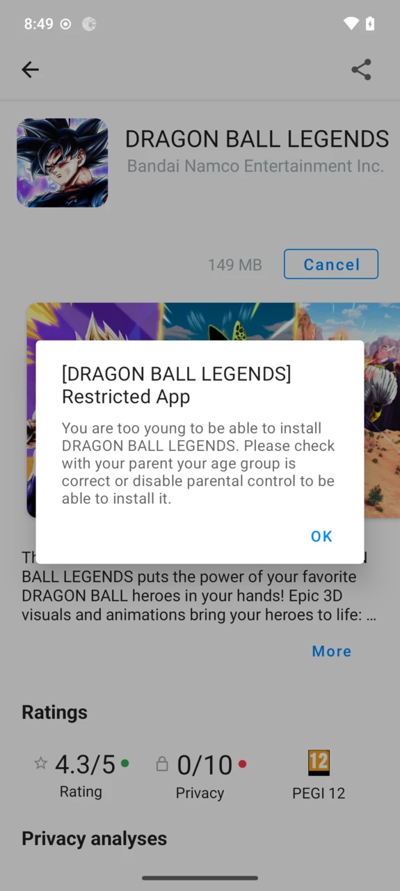 Install blocked: too young for this app