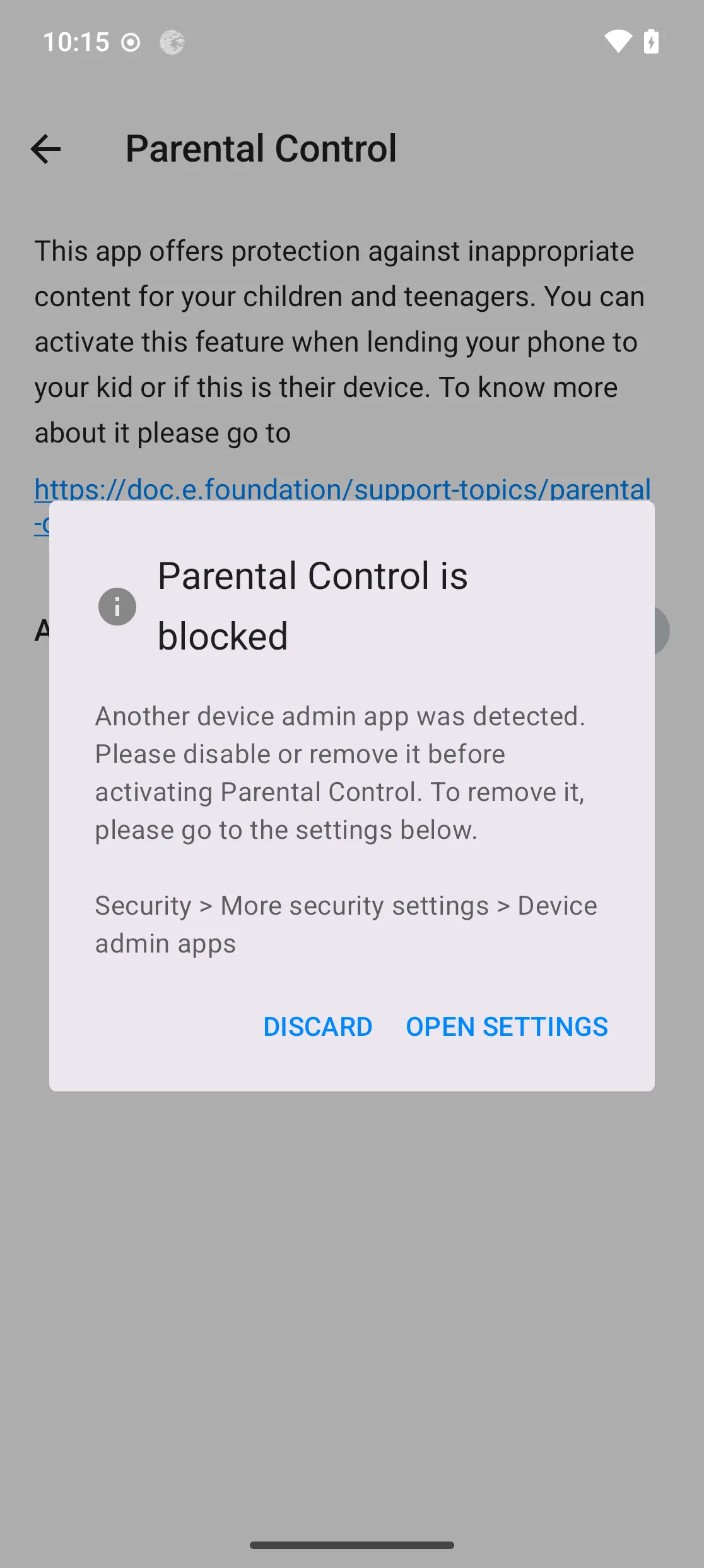 Other admin app must be disabled