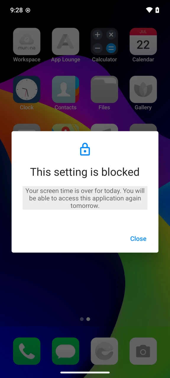 Screen-time-over message when opening a blocked app
