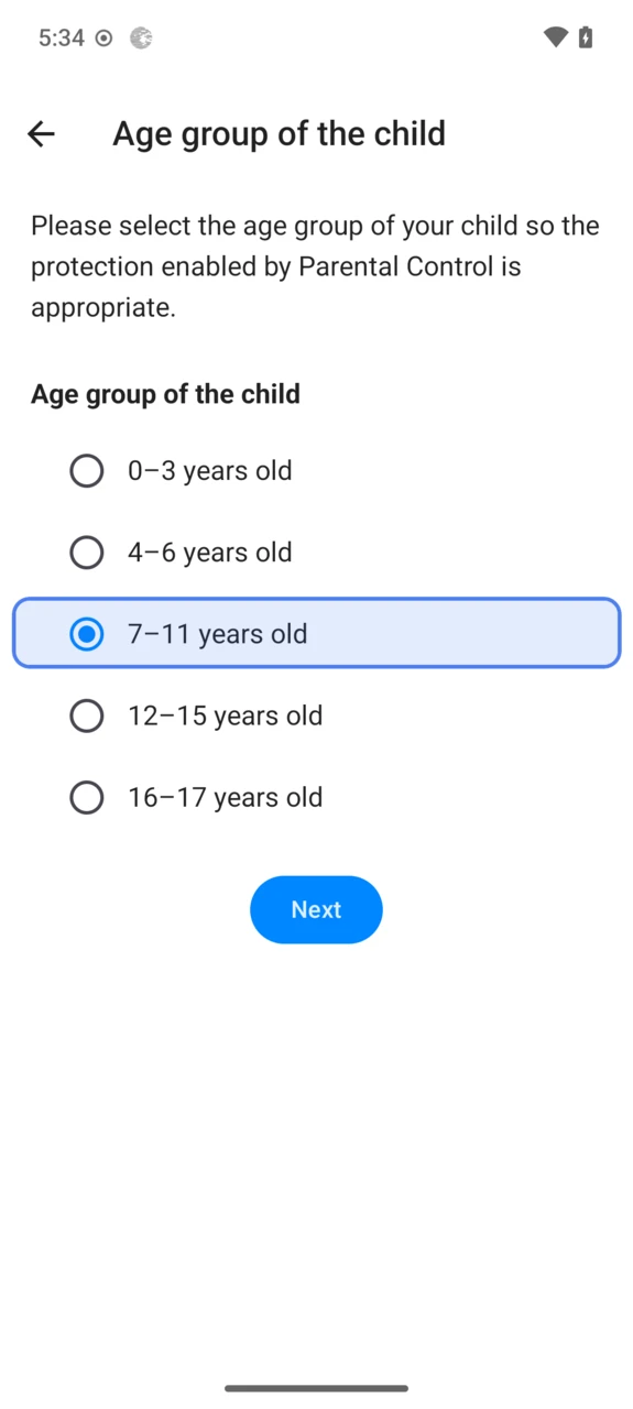 Age group selection