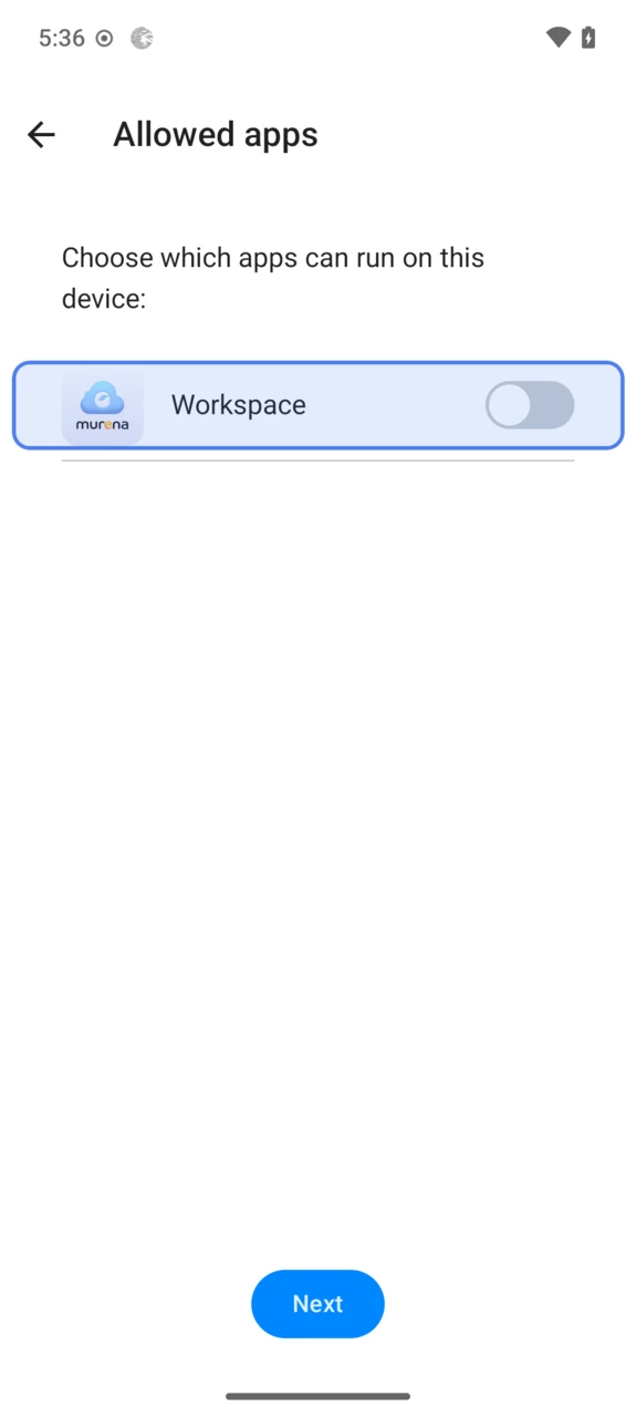 Allowed apps toggles