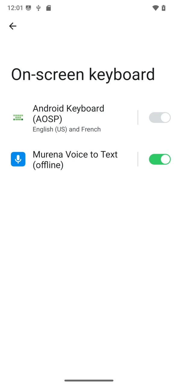 Enabling the Voice to Text keyboard in the on-screen keyboard settings