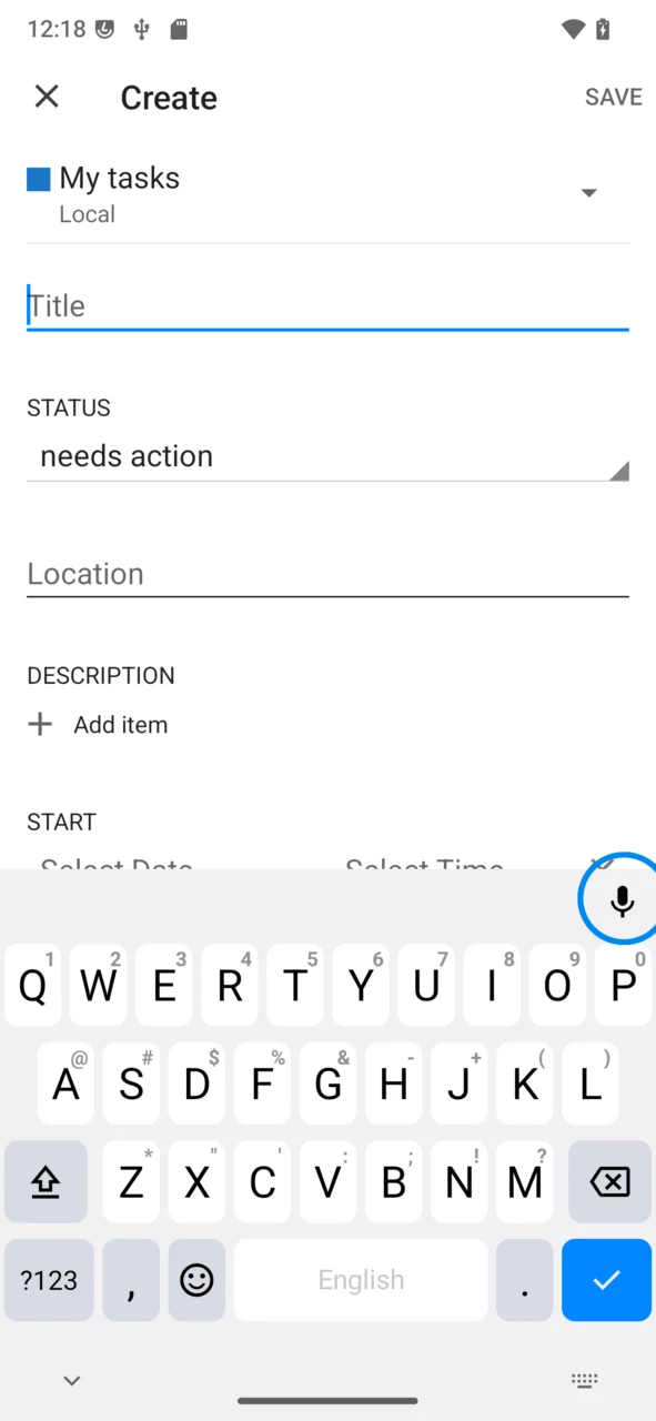 The microphone button added to the keyboard
