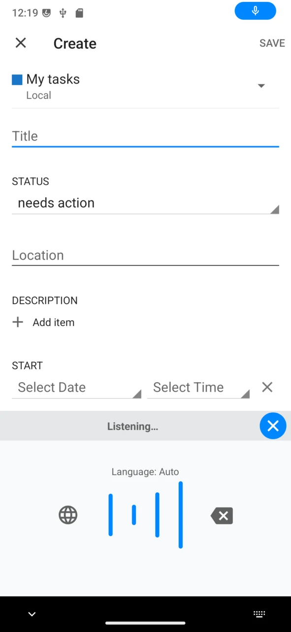 Dictating text with the Voice to Text keyboard