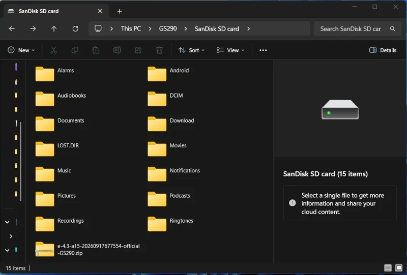 GS290 in Device Selector