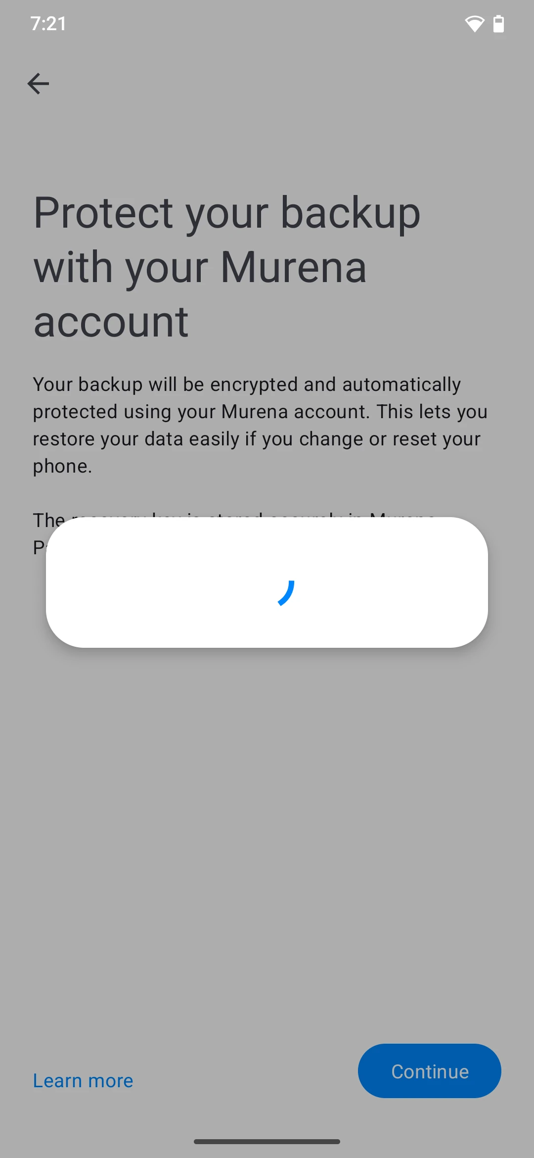 Murena account sign in prompt during backup setup