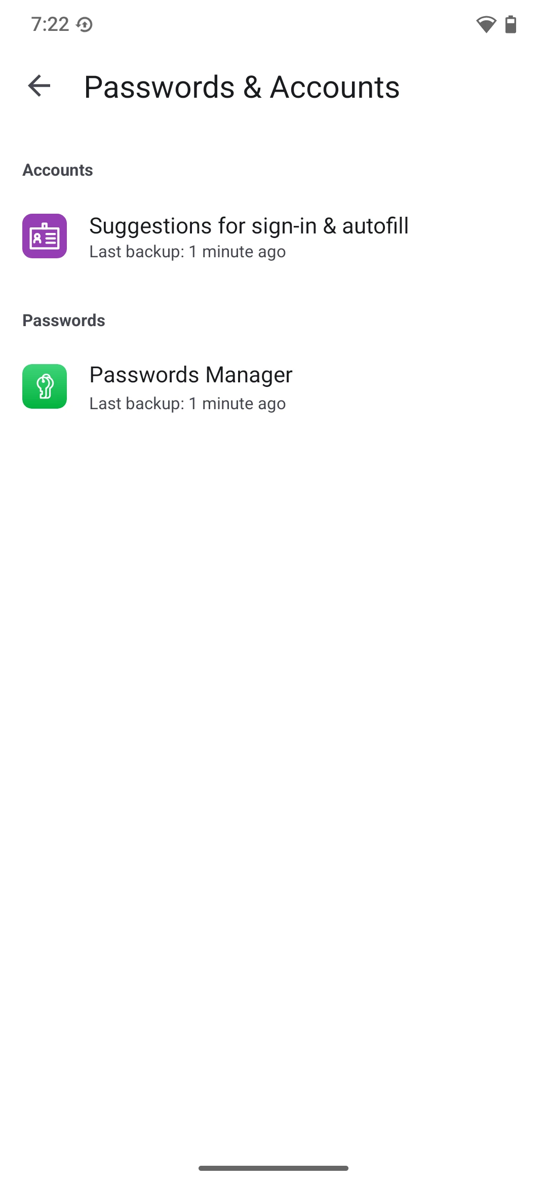 System sync status screen during backup