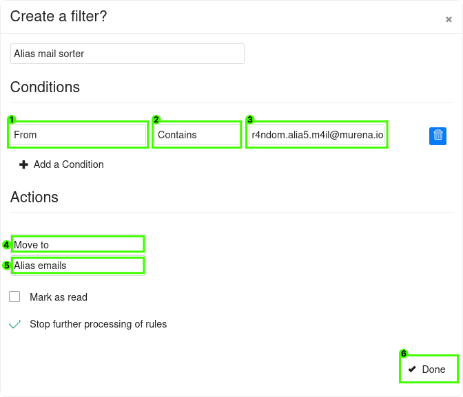 Setup the filter with hide my email