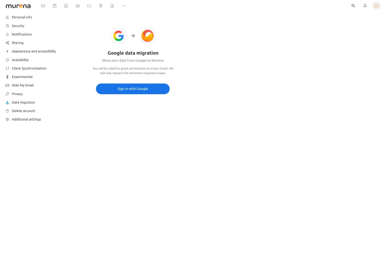 Google data migration start screen
