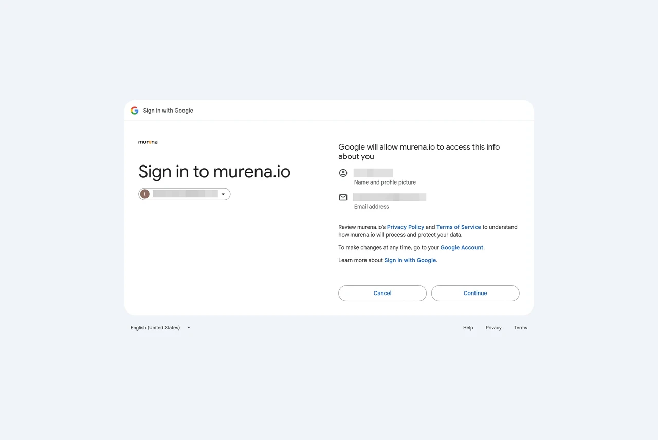 Google account selection screen